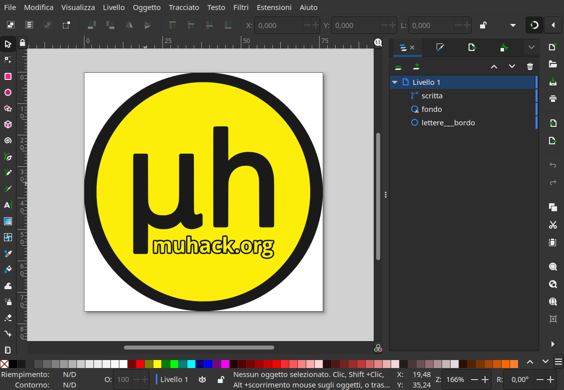Schermata di Inkscape con il logo Muhack